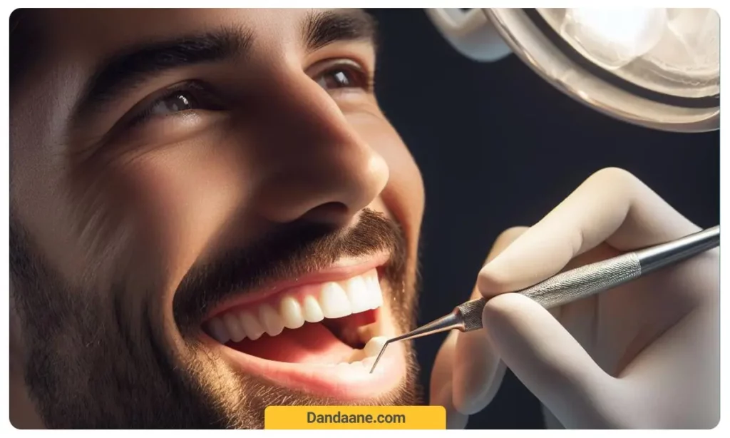 دندانپزشک در حال معاینه دندان 